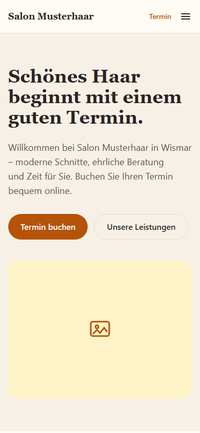 Musterprojekt Friseursalon (fiktiver Betrieb) – Handy-Ansicht